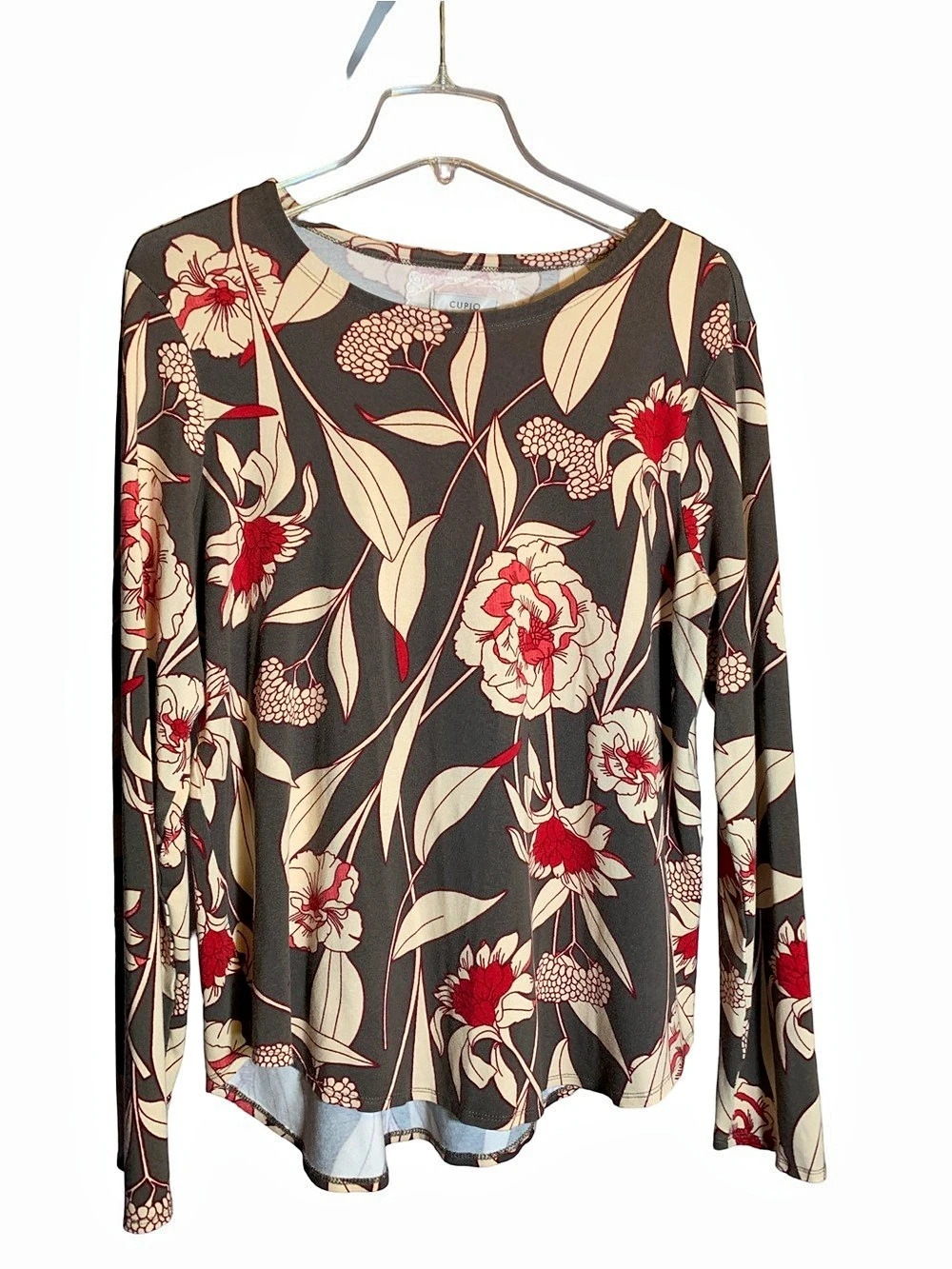 CUPIO Floral Long Sleeve Top in Green & Red XL